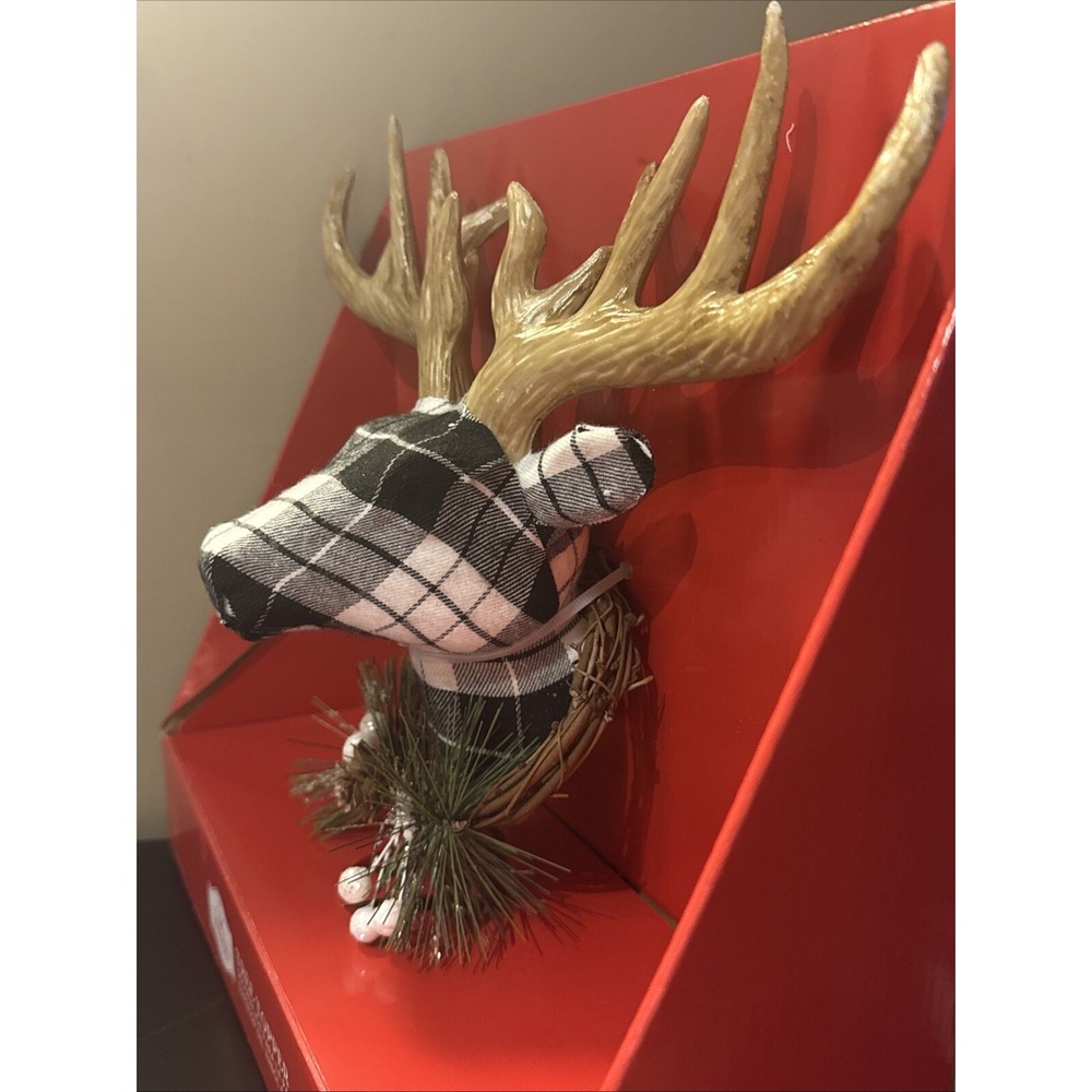 NEW Plaid Reindeer Head Christmas Tree Topper 14" Holiday Time rare HTF - Picture 8 of 8